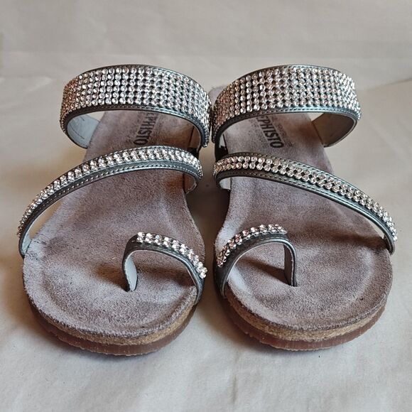 Mephisto Milly Shoes Womens Size 7 Steel Silver Wedge Sandals Rhinestone Straps - Picture 5 of 15